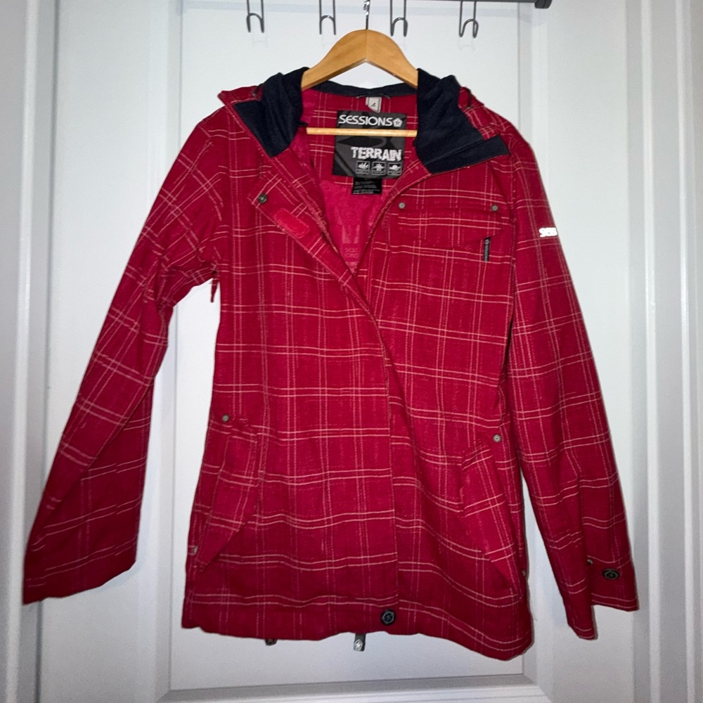 SESSIONS Women's Pink Checkered Ski Jacket Small EUC